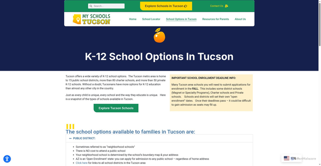 Security scan screenshot of https://myschoolstucson.org/school-options-in-tucson/