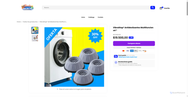 Security scan screenshot of https://tiendaselecto.store/products/los-antideslizantes-multifuncional-x4-%C2%AE%EF%B8%8F