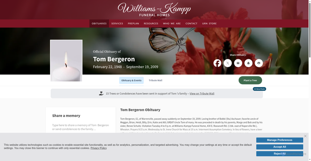 Security scan screenshot of https://www.williams-kampp.com/obituaries/Tom-Bergeron?obId=4388492