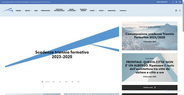 Security scan screenshot of https://www.ordinearchitettilecco.it/