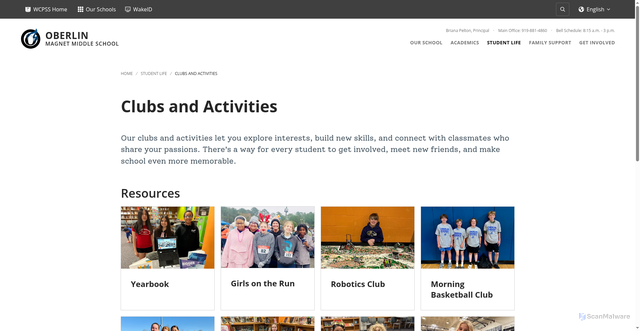 Security scan screenshot of https://oberlinms.wcpss.net/student-life/clubs-and-activities