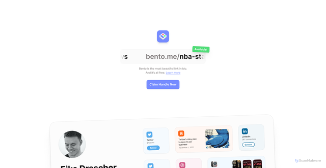 Security scan screenshot of https://bento.me/nba-starting-lineups-today-nba-news