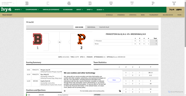 Security scan screenshot of https://ivyleague.com/boxscore.aspx?id=7ltyipP022aUJKmSgYVs3wXi7up73ghniwD5ElWyd07J7BNseBaMQePf0fY%2F3yUPXaFieFsm97j66k9PVxiMmJ5vlmnmPWyK%2BEjoZPC%2BceF1cI0fMgD27Jgem9Wgm5CJz%2FkISUJUScx7aNgPWtqt4c2zQ3uz%2FjtHMGdKmUlDJRgNXP48nUgPG25eaHRM22I2&path=fhockey