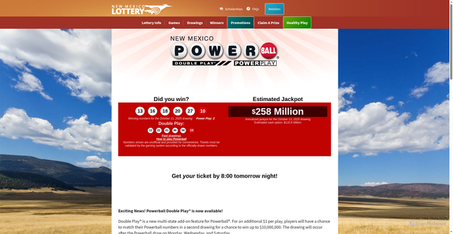 Security scan screenshot of https://www.nmlottery.com/games/powerball/