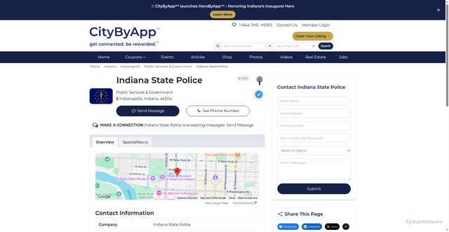 Security scan screenshot of https://www.citybyapp.com/united-states/indianapolis/public-services-government/indiana-state-police