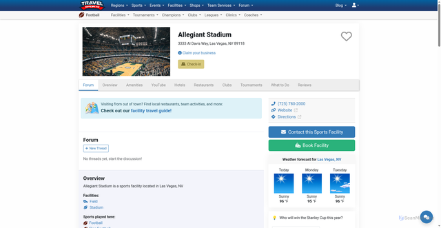 Security scan screenshot of https://football.travelsports.com/facilities/allegiant-stadium