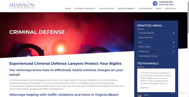 Security scan screenshot of https://www.hamptonroadslawteam.com/criminal-defense-lawyers-chesapeake-va/