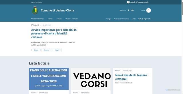 Security scan screenshot of https://www.comune.vedano-olona.va.it/