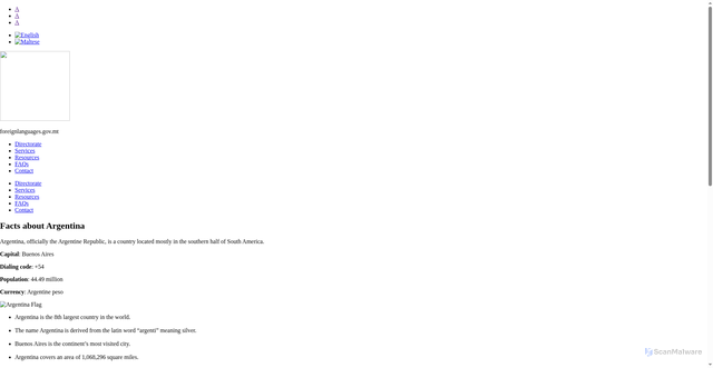 Security scan screenshot of https://foreignlanguages.gov.mt/en/facts-about-argentina/