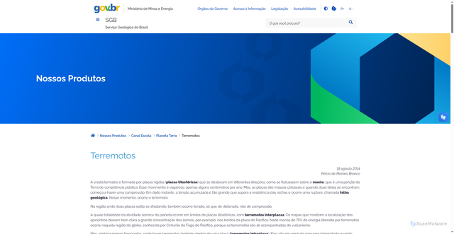 Security scan screenshot of https://www.sgb.gov.br/terremotos