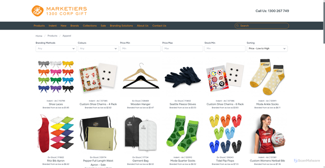 Security scan screenshot of https://marketiersonline.com.au/category/apparel