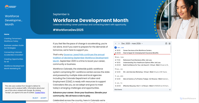 Security scan screenshot of https://sites.google.com/state.co.us/workforce-development-month/home