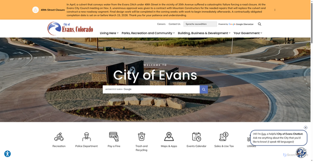 Security scan screenshot of https://www.evanscolorado.gov/