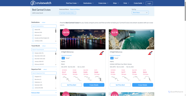 Security scan screenshot of https://cruisewatch.com/best-cruises/carnival-cruise-lines