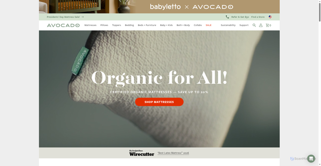 Security scan screenshot of https://www.avocadogreenmattress.com