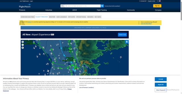Security scan screenshot of https://www.flightaware.com/live/airport/KMCO