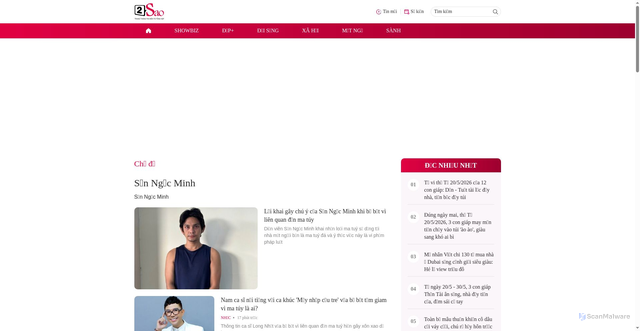 Security scan screenshot of https://2sao.vn/son-ngoc-minh-tag47534.html