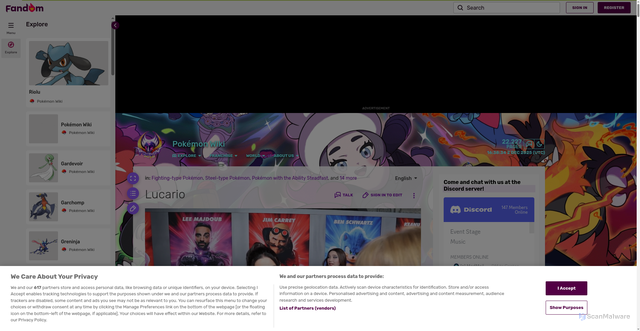 Security scan screenshot of https://pokemon.fandom.com/wiki/Lucario