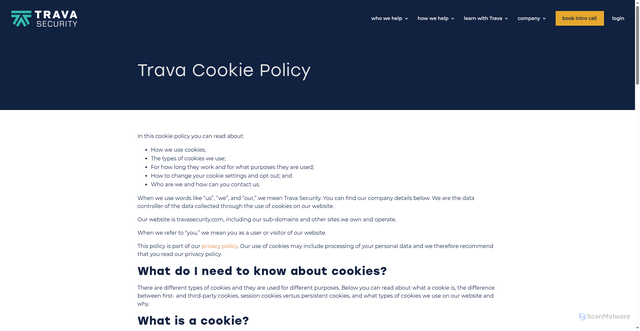 Security scan screenshot of https://travasecurity.com/cookie-policy/