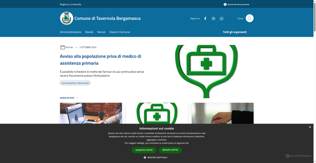 Security scan screenshot of https://www.comune.tavernola-bergamasca.bg.it/it