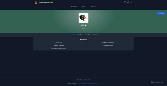 Security scan screenshot of https://www.collegefootballtime.com/team/uab-blazers