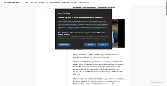 Security scan screenshot of https://www.heraldnews.com/story/sports/local/2024/01/15/craig-albernaz-major-league-baseball-somerset-berkley-baseball-cleveland-guardian-fall-river/72195198007/