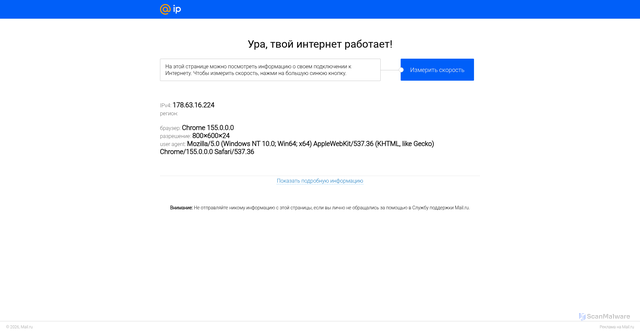 Security scan screenshot of https://ip.mail.ru