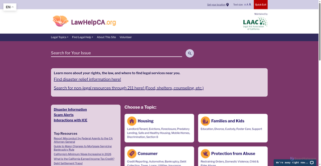 Security scan screenshot of https://www.lawhelpca.org/