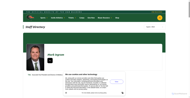 Security scan screenshot of https://uabsports.com/staff-directory/mark-ingram/1