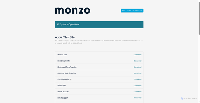 Security scan screenshot of https://monzo.statuspage.io