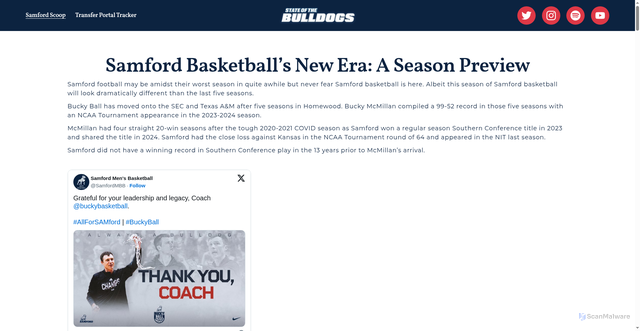 Security scan screenshot of https://www.stateofthebulldogs.com/samfordscoop/7hj3a5u9nuhl11na5hy2bsfy4ehf2k