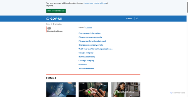 Security scan screenshot of http://www.companieshouse.gov.uk