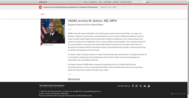 Security scan screenshot of https://clinicianwellbeing.osu.edu/people/jerome-adams