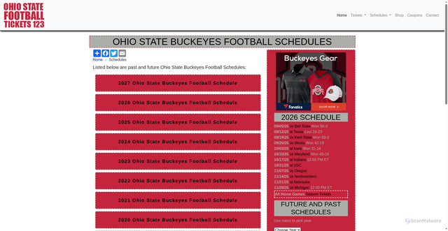 Security scan screenshot of https://www.ohiostatefootballtickets123.com/schedules.php