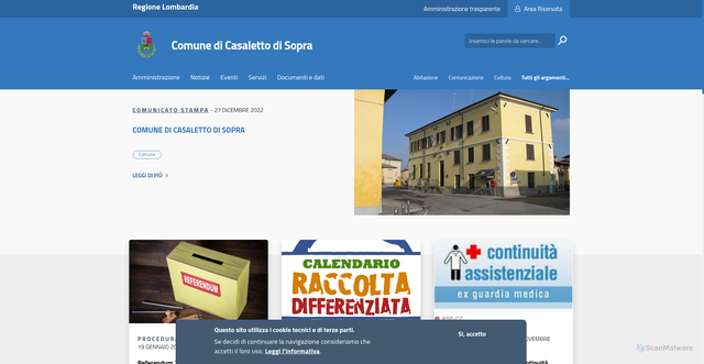 Security scan screenshot of https://www.comune.casalettodisopra.cr.it/