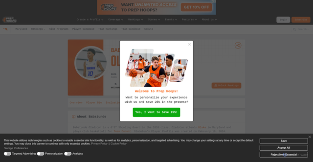 Security scan screenshot of https://prephoops.com/player/babatunde-oladotun/