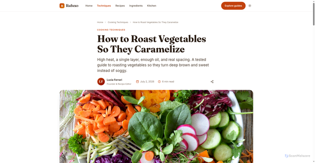 Security scan screenshot of https://rafuxo.pages.dev/how-to-roast-vegetables-so-they-caramelize/