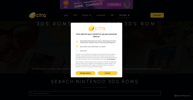Security scan screenshot of https://citra-emulator.com/3ds-roms