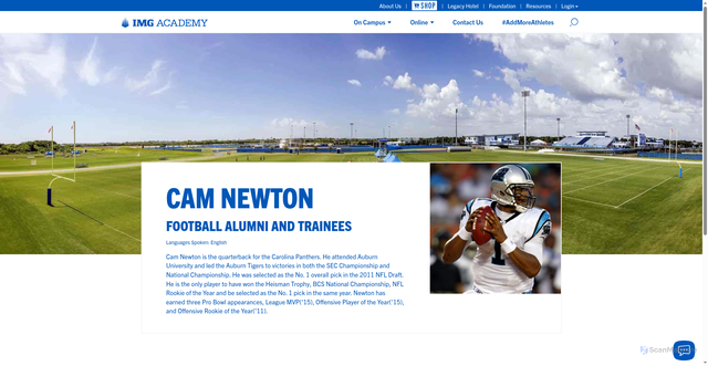 Security scan screenshot of https://www.imgacademy.com/people/cam-newton