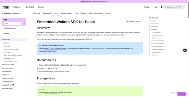 Security scan screenshot of http://metamask-docs-fbv47wj26-consensys-ddffed67.vercel.app/embedded-wallets/sdk/react