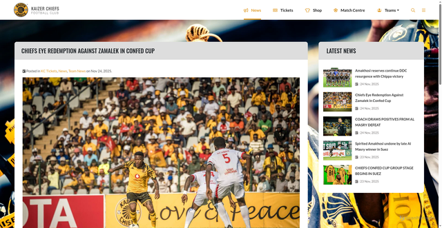 Security scan screenshot of https://www.kaizerchiefs.com/news/chiefs-eye-redemption-against-zamalek-confed-cup