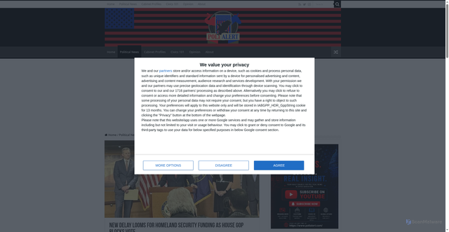 Security scan screenshot of https://www.polialert.com/political-news/new-delay-looms-for-homeland-security-funding-as-house-gop-blocks-vote/