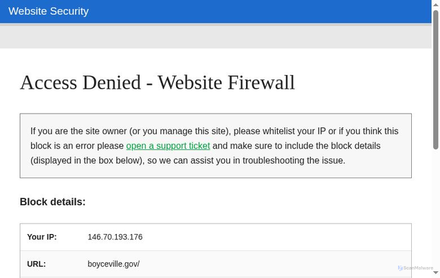 Security scan screenshot of https://boyceville.gov/