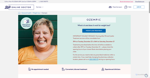 Security scan screenshot of https://onlinedoctor.boots.com/weight-loss/ozempic