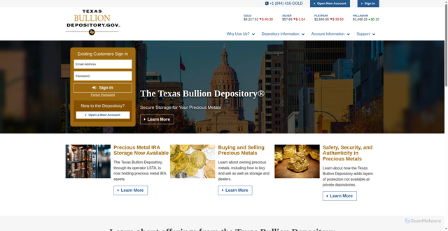Security scan screenshot of https://texasbulliondepository.gov/