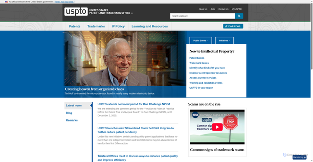 Security scan screenshot of https://www.uspto.gov/