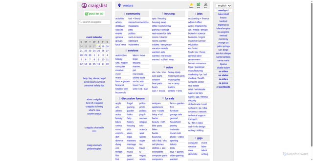 Security scan screenshot of https://ventura.craigslist.org