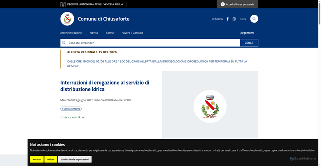 Security scan screenshot of https://www.comune.chiusaforte.ud.it