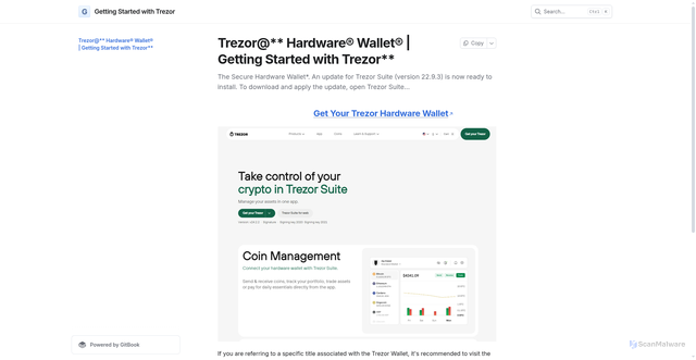 Security scan screenshot of https://help-trezorhelpwallet.gitbook.io/us/
