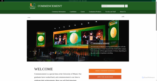 Security scan screenshot of https://commencement.miami.edu/index.html
